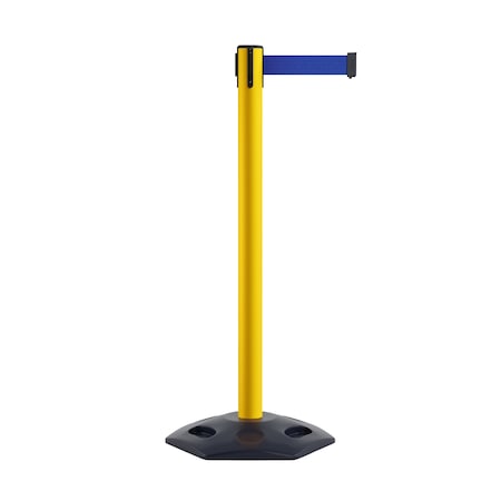 Montour Line Stanchion Belt Barrier Rubber Base Yellow Post 11ft.Dk Blu Belt P400RB-YW-DBL-110